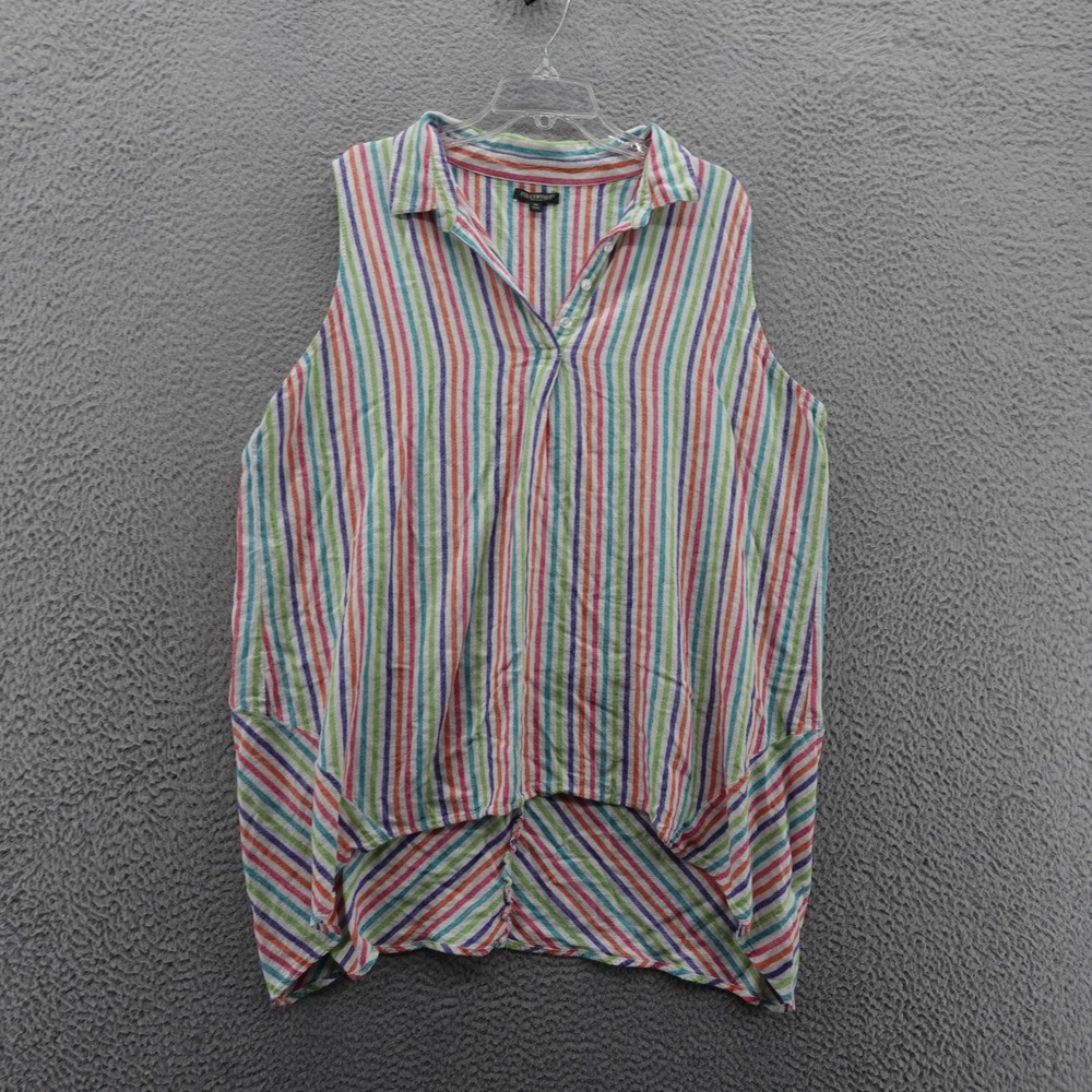 For Cynthia Linen Blend Tunic Top Size 2X Rainbow Stripe Womens Sleeveless Beach
